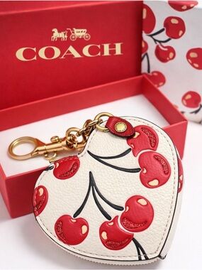Coach Cherry Heart Coin Purse - Red and White Limited Edition NIB